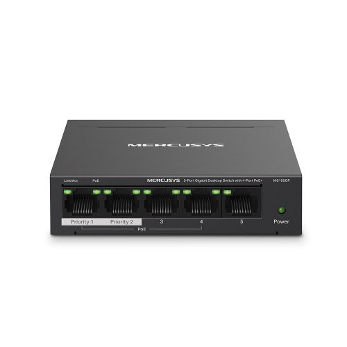 View a Larger Image Mercusys MS105GP 5 Port Gigabit Switch, Steel Case, 4x PoE+